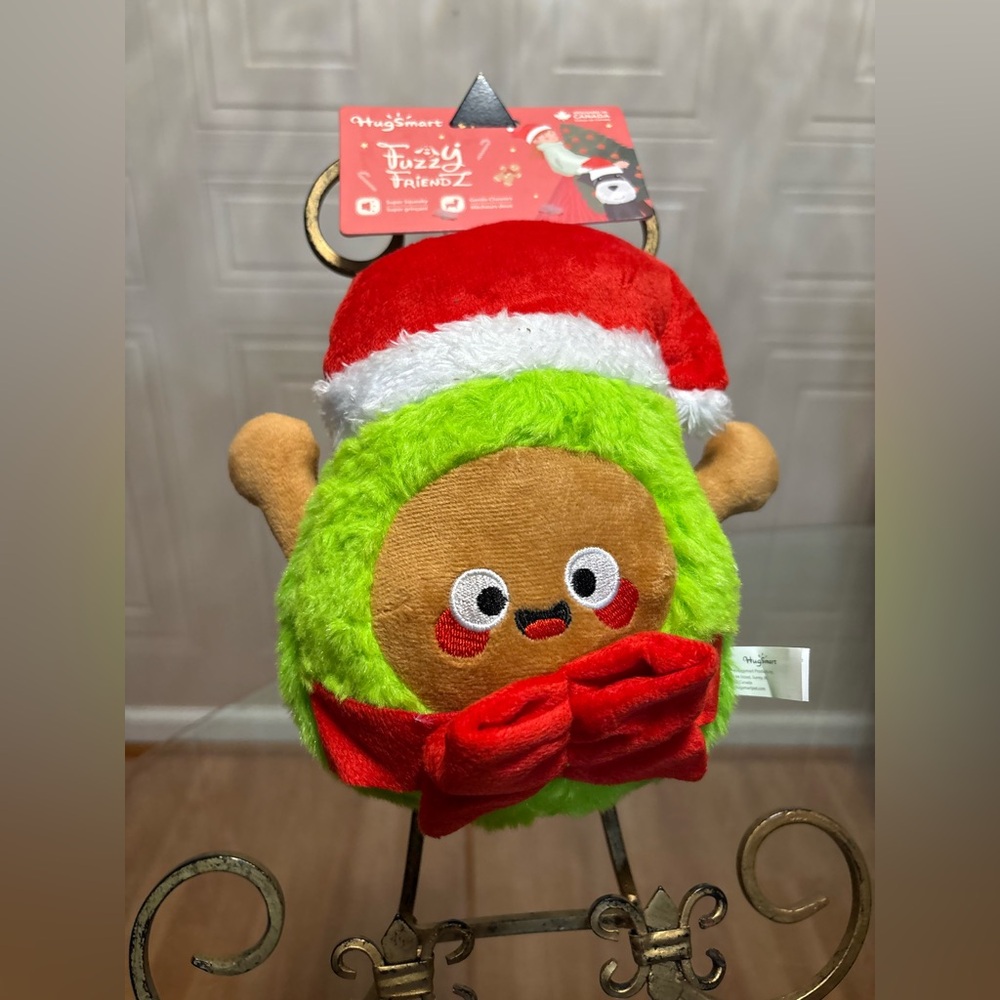Hugsmart Christmas Santa’s  Avocado Face  With Clinker & Squeaker Dog Toy 8”